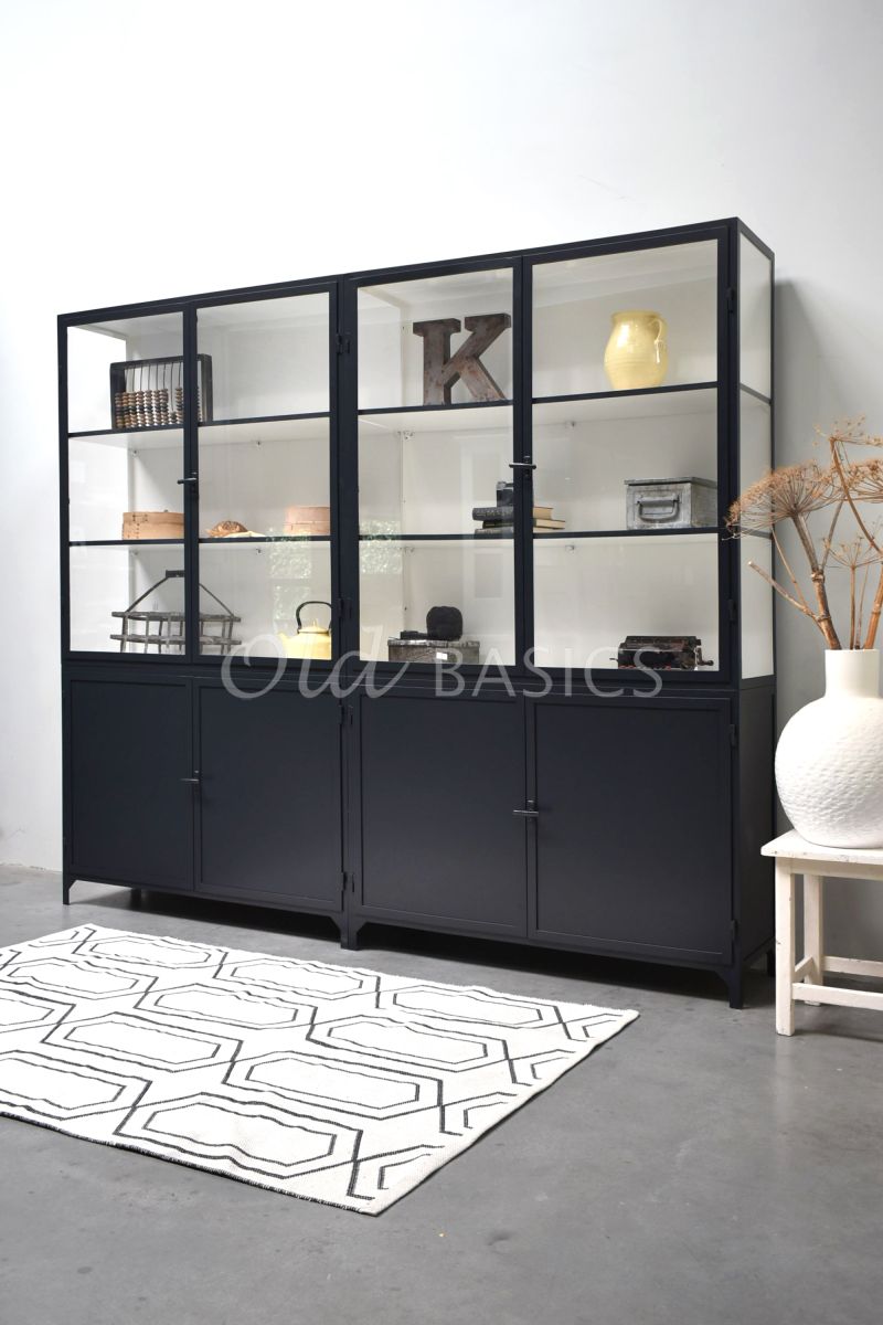 Detail van Apothekerskast Demi, 4 deuren, RAL7021, grijs, zwart, materiaal staal
